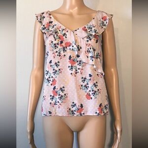 Velvet by Graham Spencer Women's Blouse SizeXS Floral Sleeveless Ruffle Pullover